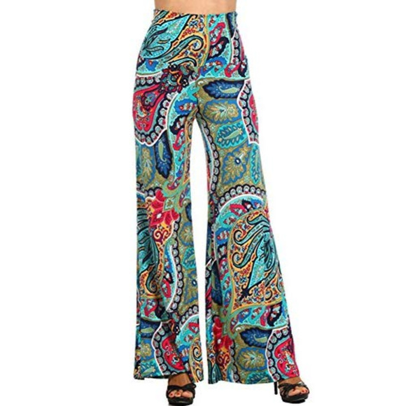 MOA USA Pants - Moa Plus Size Blue Multi-Color Palazzo Pants